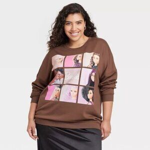 Hybrid Apparel Women's Barbie Squares Cozy Graphic Sweatshirt Sz Small Brown